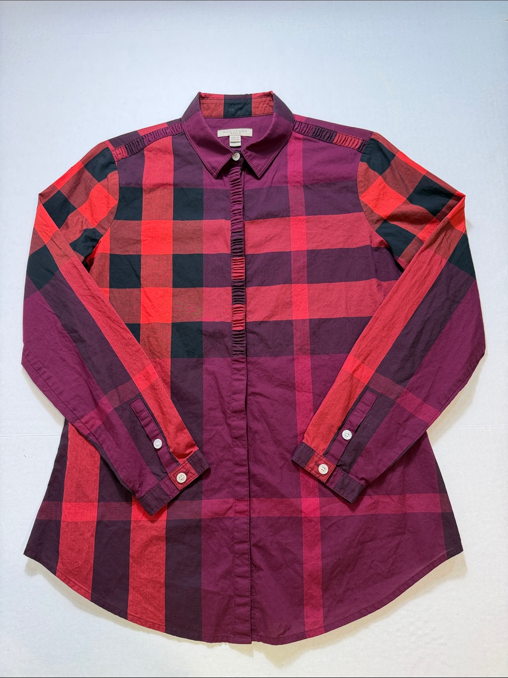 Burberry Brit Checkered Cotton Button Front Blouse